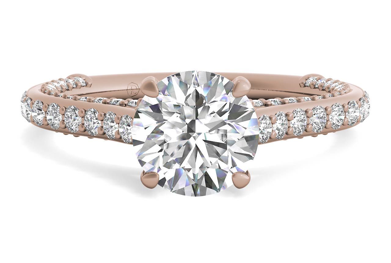 The Xenia Round Cut 18kt Rose Gold Three Row Diamond Engagement Ring