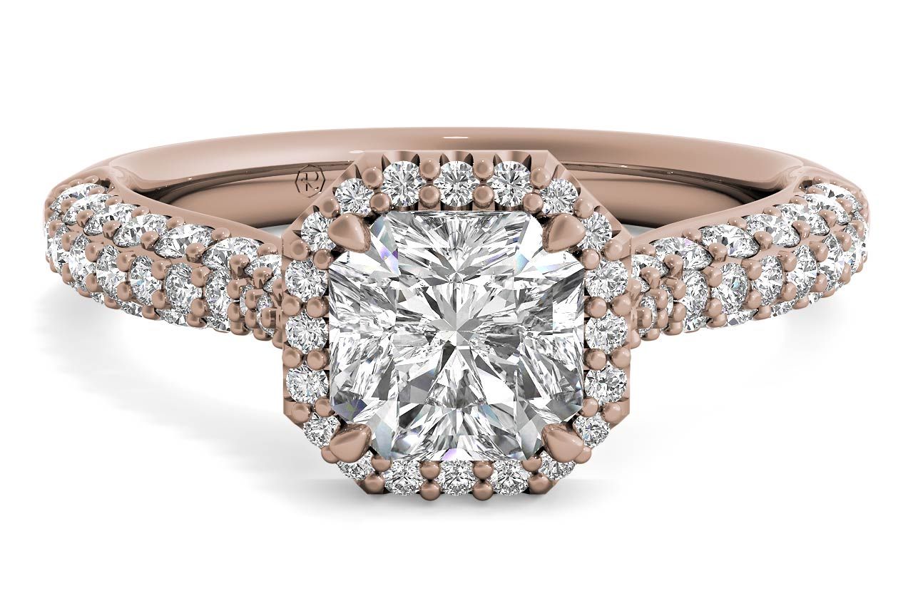 The Leilani Asscher Cut 18kt Rose Gold Three Row Pavé Diamond Halo Engagement Ring