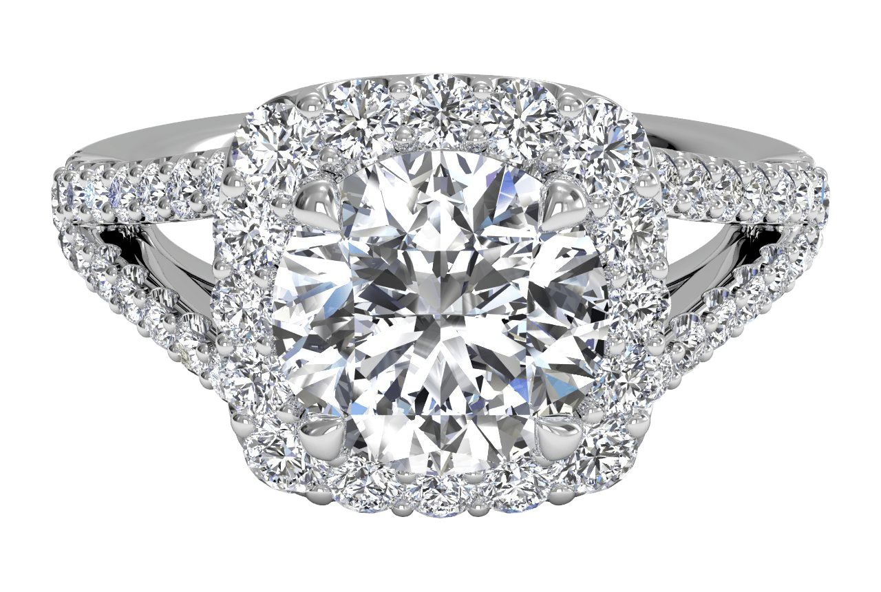 The Kenia Round Cut Platinum Halo 'V' Band Engagement Ring