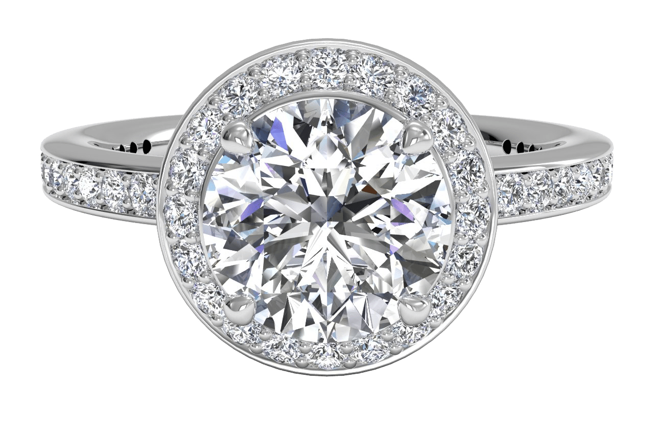 The Vanessa Round Cut Platinum Halo Micropavé Diamond Band Engagement Ring