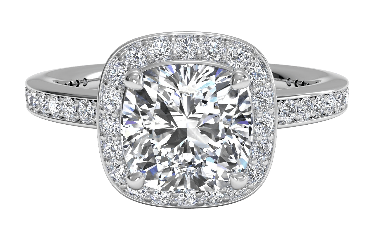 The Vanessa Cushion Cut Platinum Halo Micropavé Diamond Band Engagement Ring