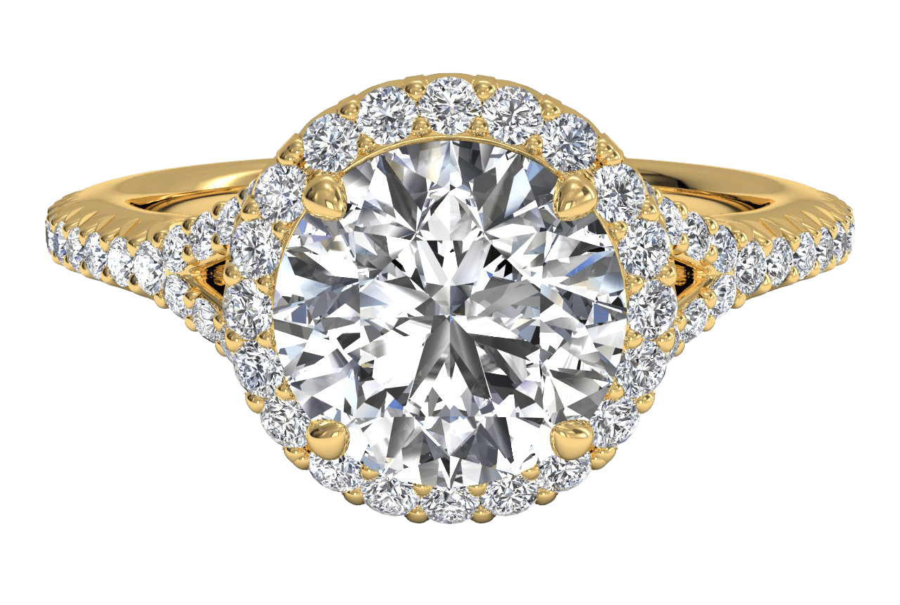 The Jordan Round Cut 18kt Yellow Gold Dainty 'V' Band Halo Engagement Ring