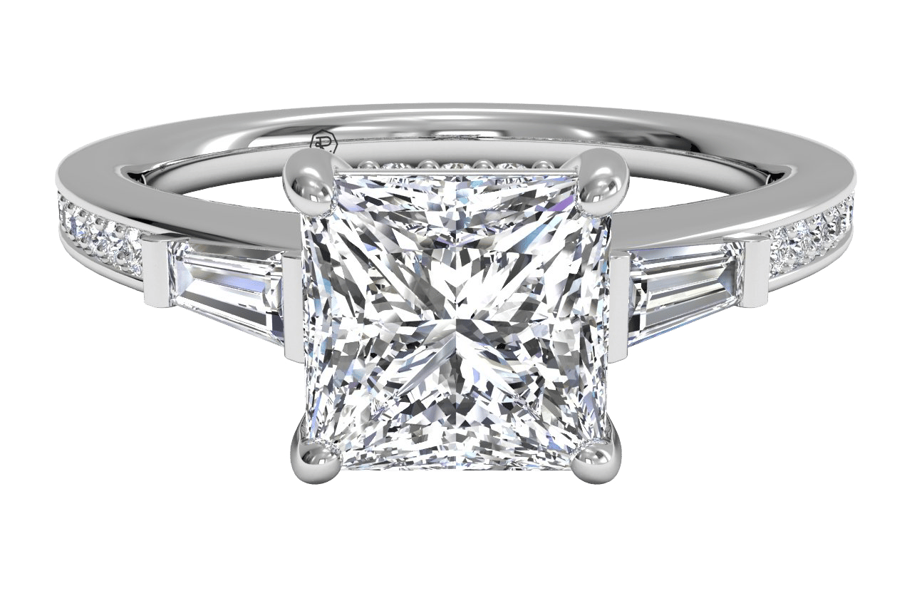 The Bea Pear Shaped 14kt White Gold Tapered Baguette Diamond Band Engagement Ring
