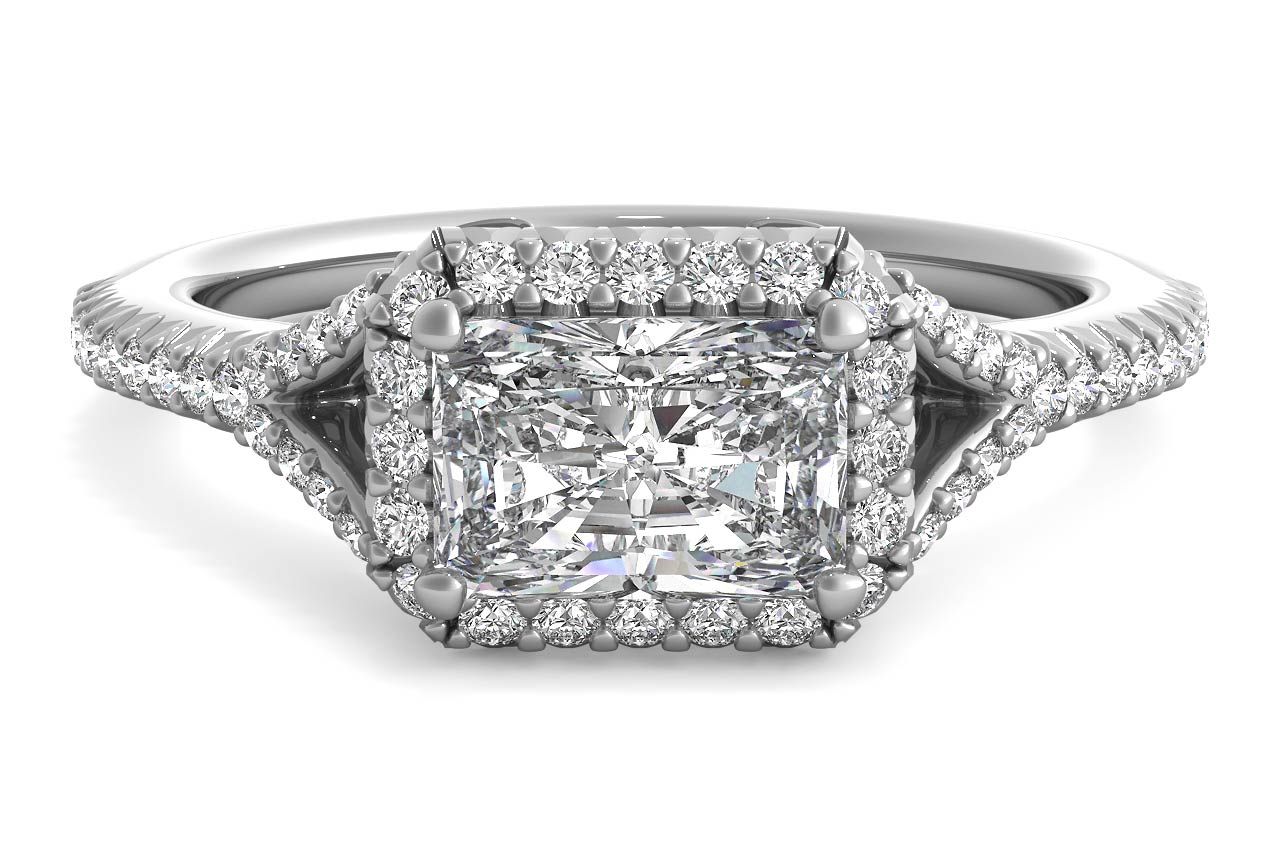 The Riley Radiant Cut Platinum East To West Halo Diamond 'V Band' Engagement Ring