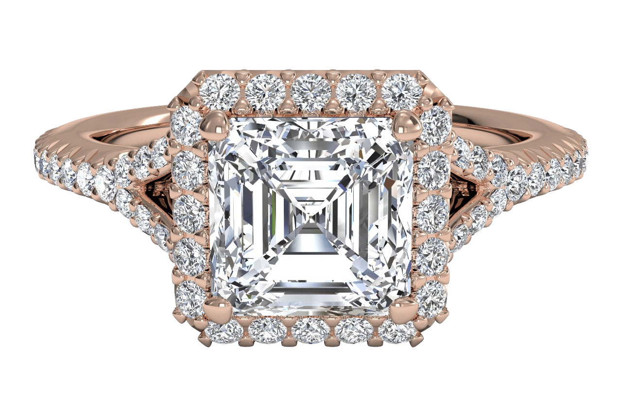 The Jordan Asscher Cut 18kt Rose Gold Dainty 'V' Band Halo Engagement Ring