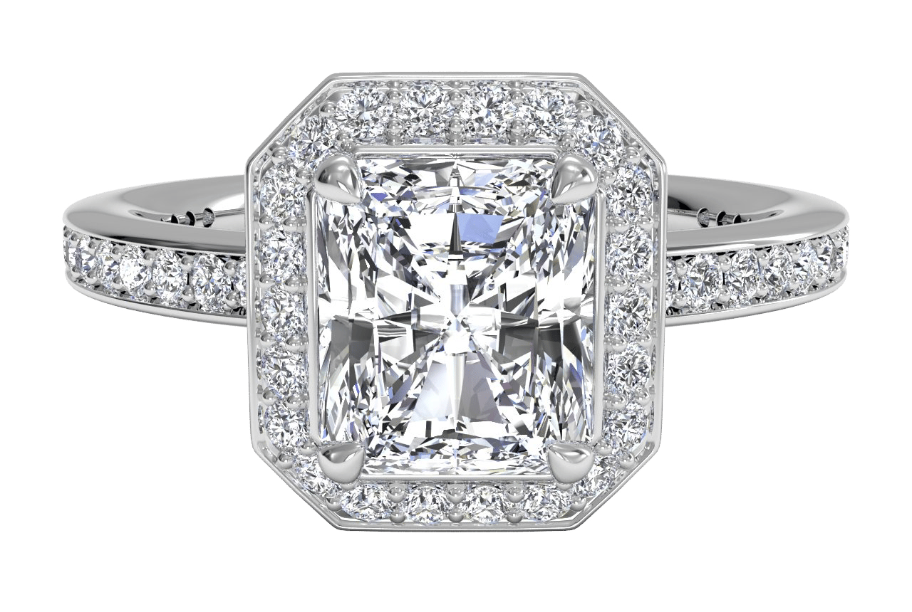 The Vanessa Radiant Cut Platinum Halo Micropavé Diamond Band Engagement Ring