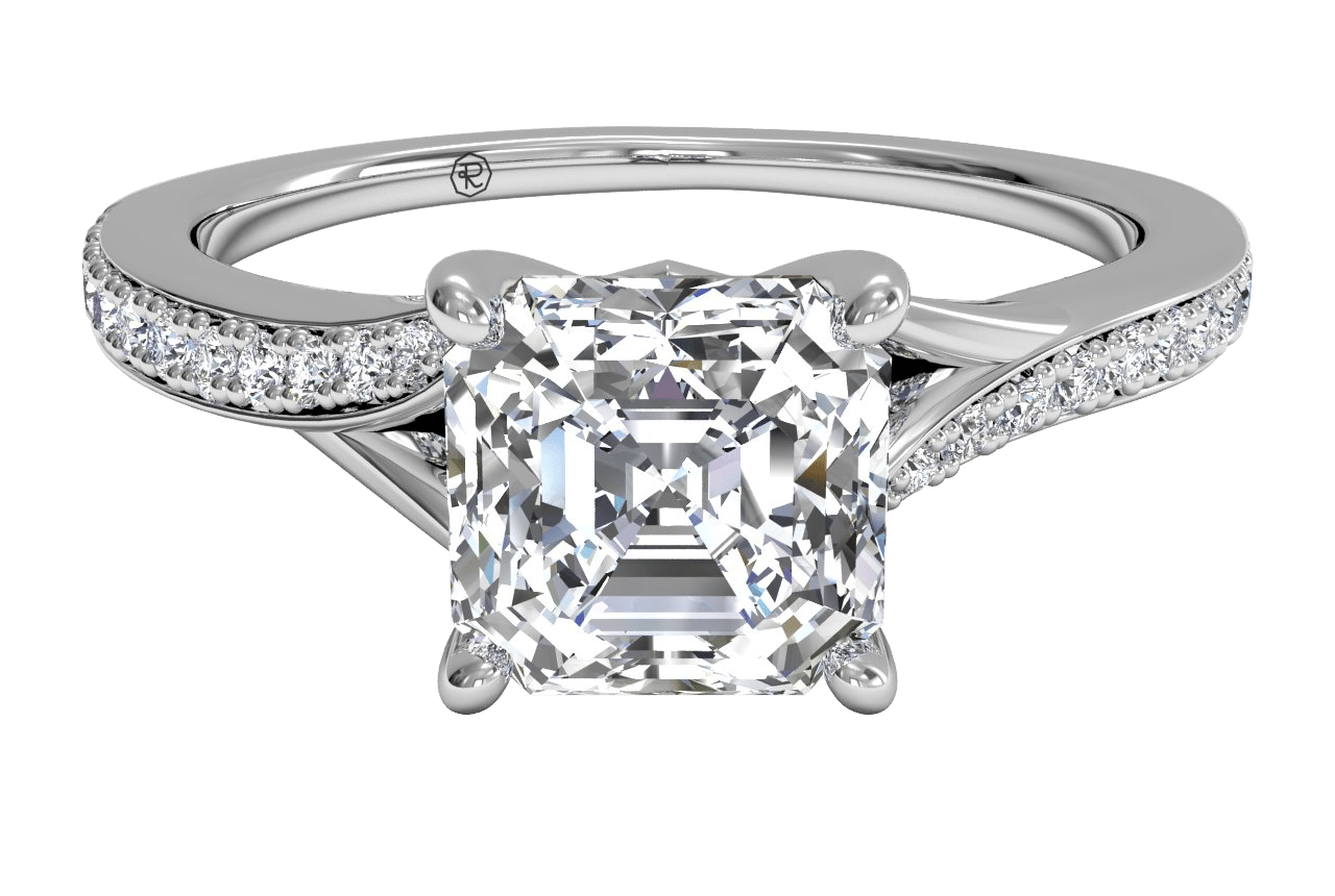 The Alba Asscher Cut Platinum Bypass Micropavé Diamond Band Engagement Ring