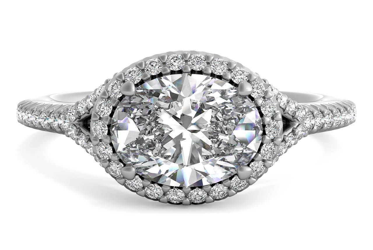 The Riley Oval Cut Platinum East To West Halo Diamond 'V Band' Engagement Ring