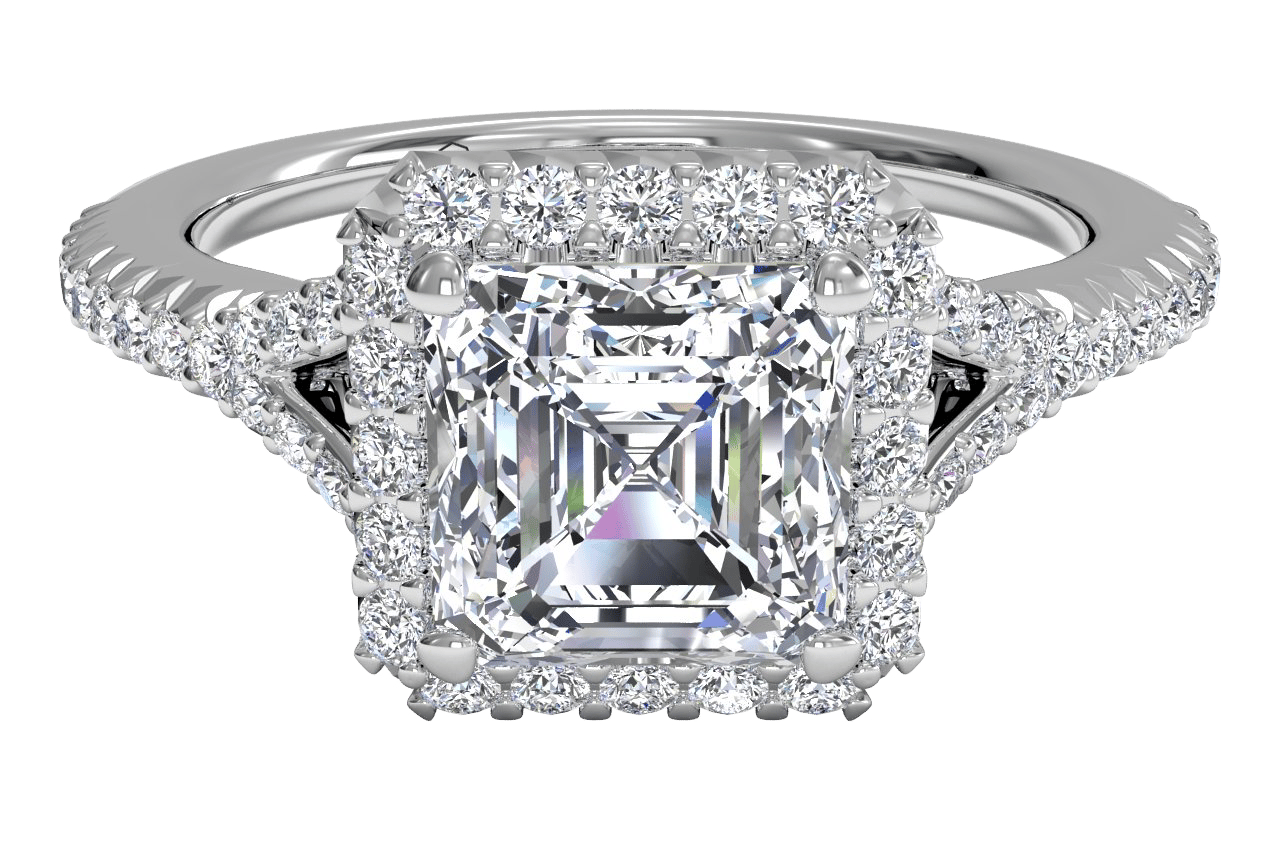 The Jordan Asscher Cut Platinum Dainty 'V' Band Halo Engagement Ring