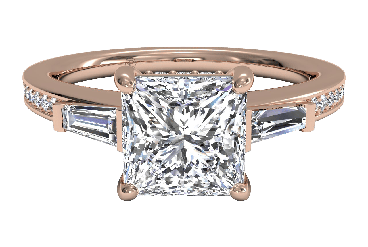 The Bea Pear Shaped 18kt Rose Gold Tapered Baguette Diamond Band Engagement Ring