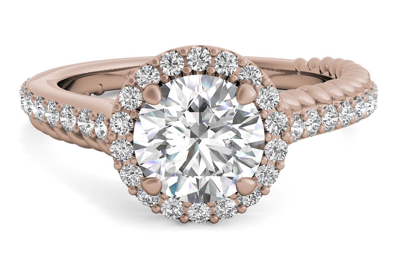 The Xiomara Round Cut 18kt Rose Gold Two-Sided Split Diamond Engagement Ring