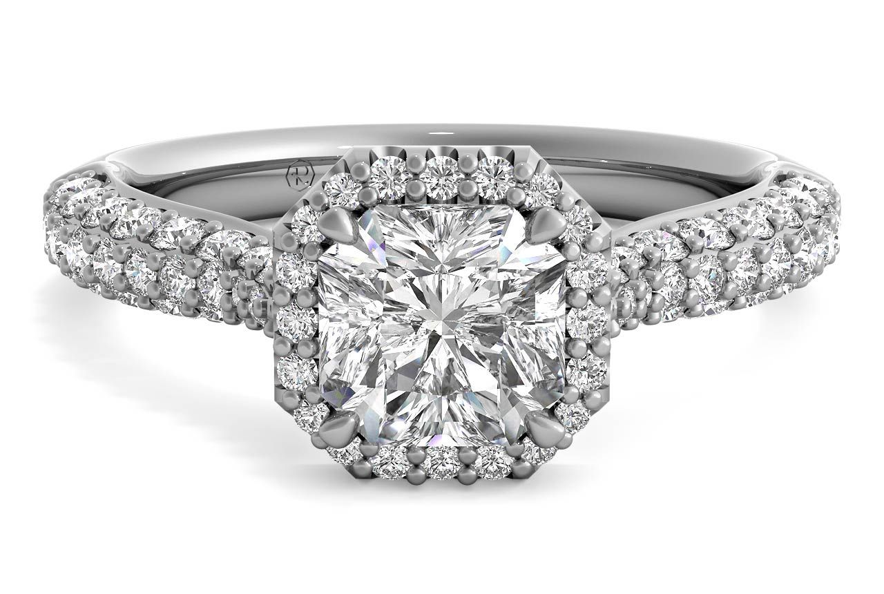 The Leilani Asscher Cut Platinum Three Row Pavé Diamond Halo Engagement Ring