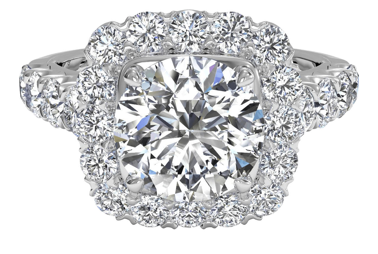 The Rafi Round Cut Platinum Masterwork Cushion Halo Diamond Band Engagement Ring