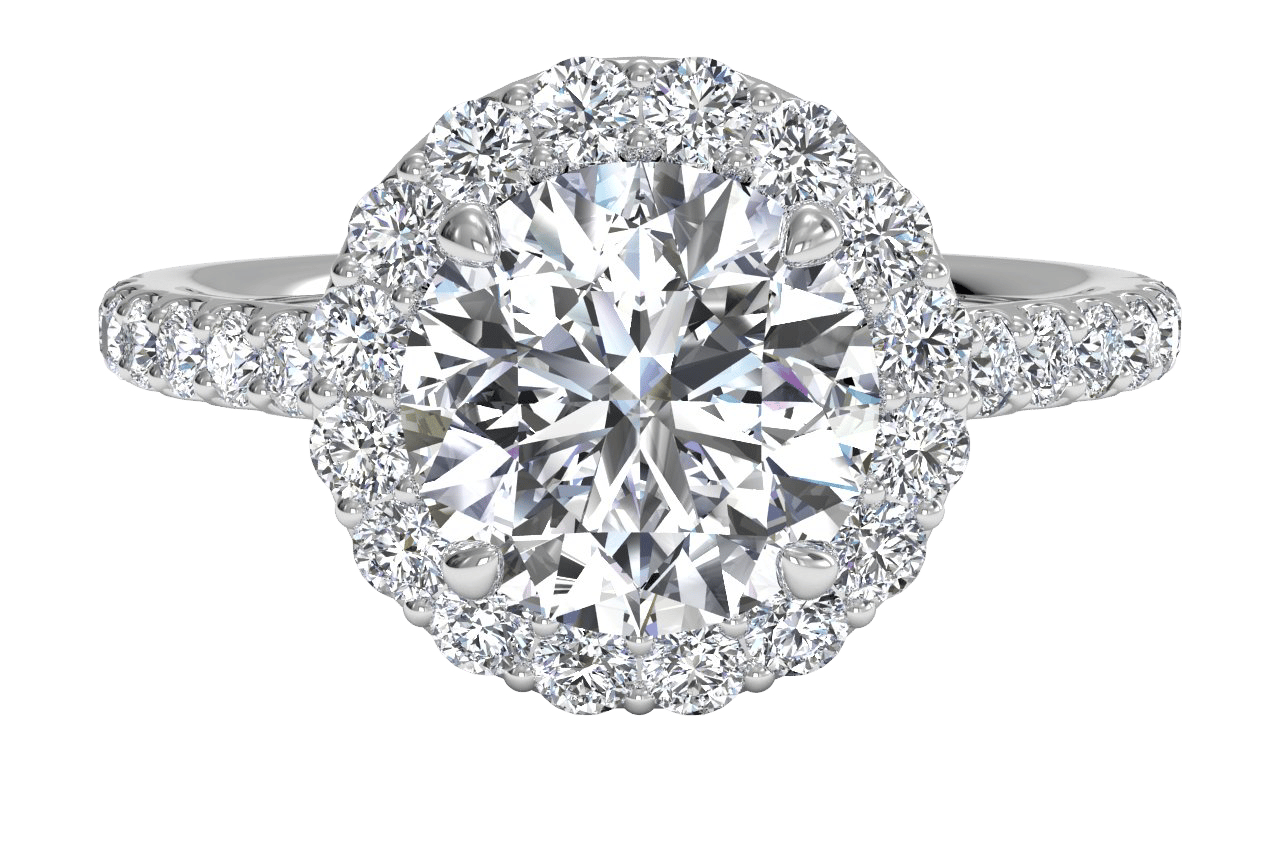 The Layla Round Cut Platinum French-Set Halo Diamond Band Engagement Ring