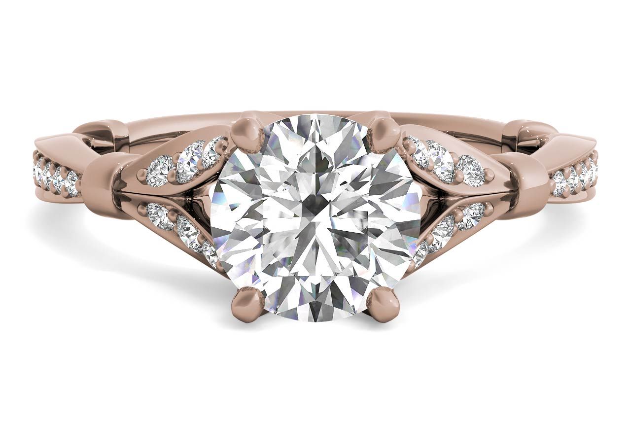 The Korina Round Cut 18kt Rose Gold Vintage Diamond Embellished Prong Engagement Ring