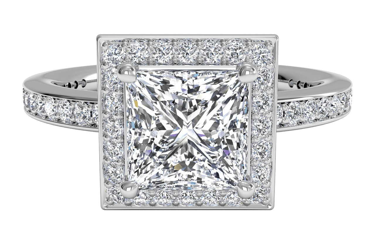 The Vanessa Pear Shaped Platinum Halo Micropavé Diamond Band Engagement Ring