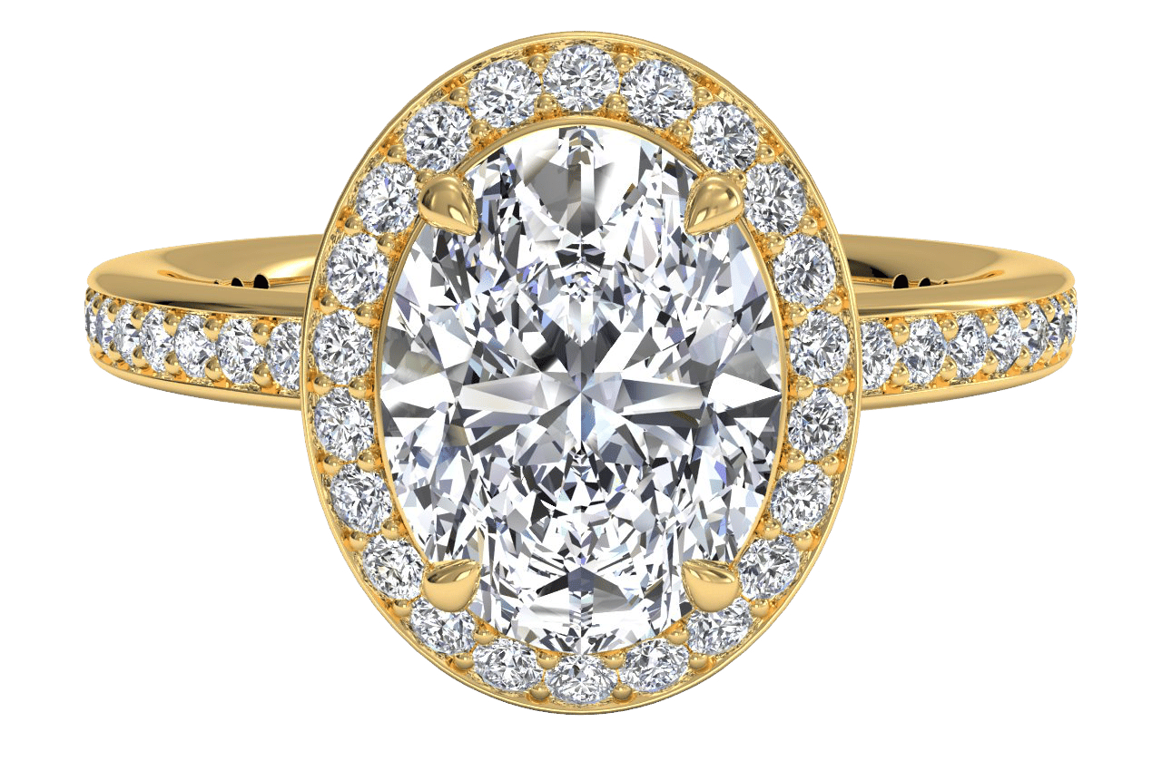The Vanessa Oval Cut 18kt Yellow Gold Halo Micropavé Diamond Band Engagement Ring