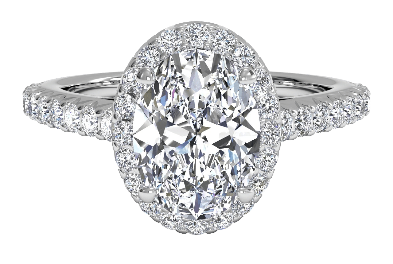 The Laura Oval Cut Platinum Classic French-set Halo Diamond Band Engagement Ring