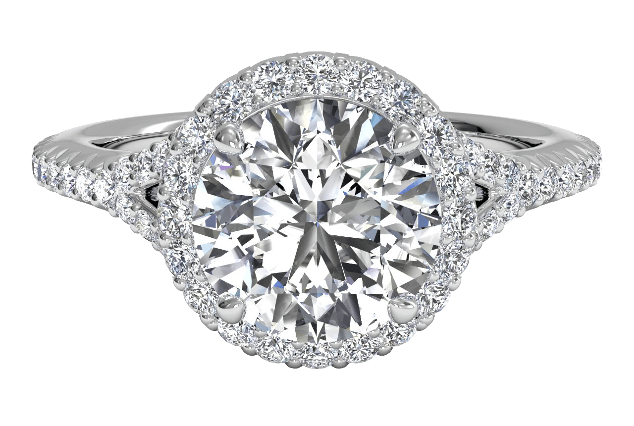 The Jordan Round Cut Platinum Dainty 'V' Band Halo Engagement Ring