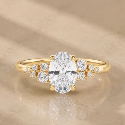 diamond engagement ring on neutral background
