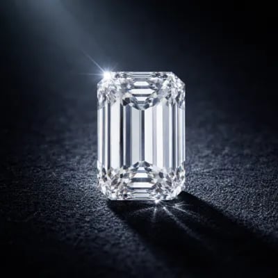 emerald cut natural diamond on a black background