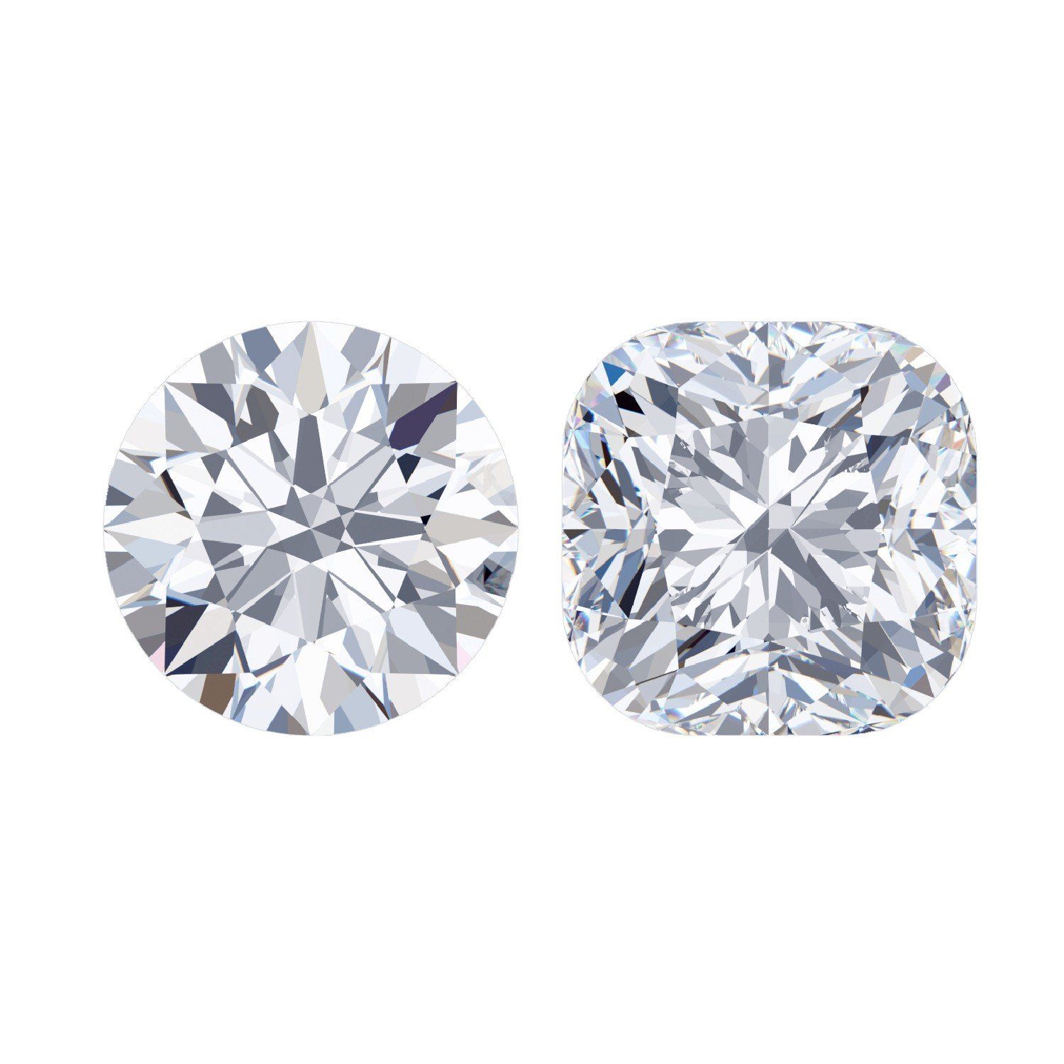 round diamond next to a cushion cut diamond