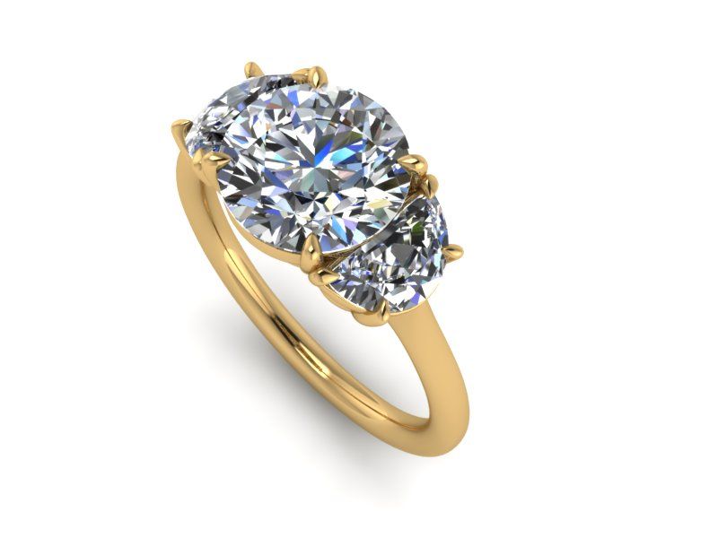engagement ring with half-moon diamond side stones