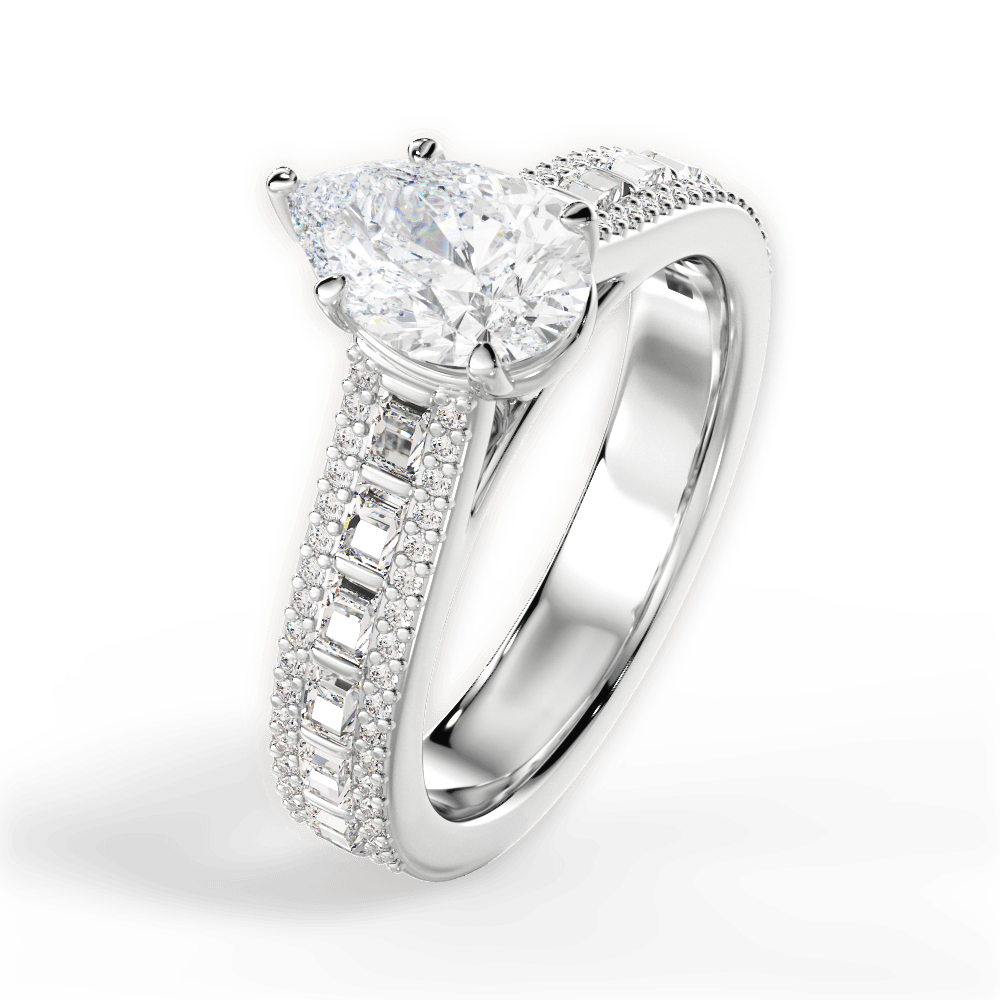 14kt White Gold/18kt White Gold/Platinum/pear/side