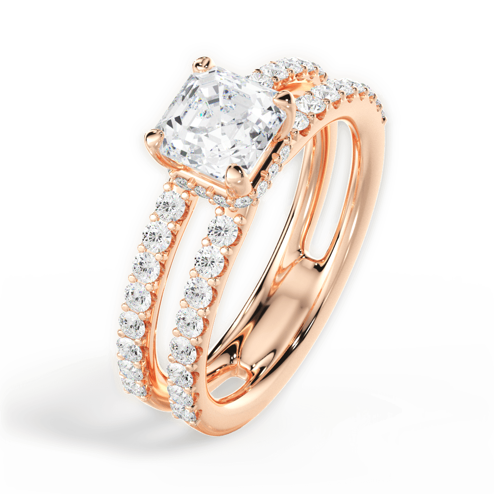 14kt Rose Gold/18kt Rose Gold/asscher/side