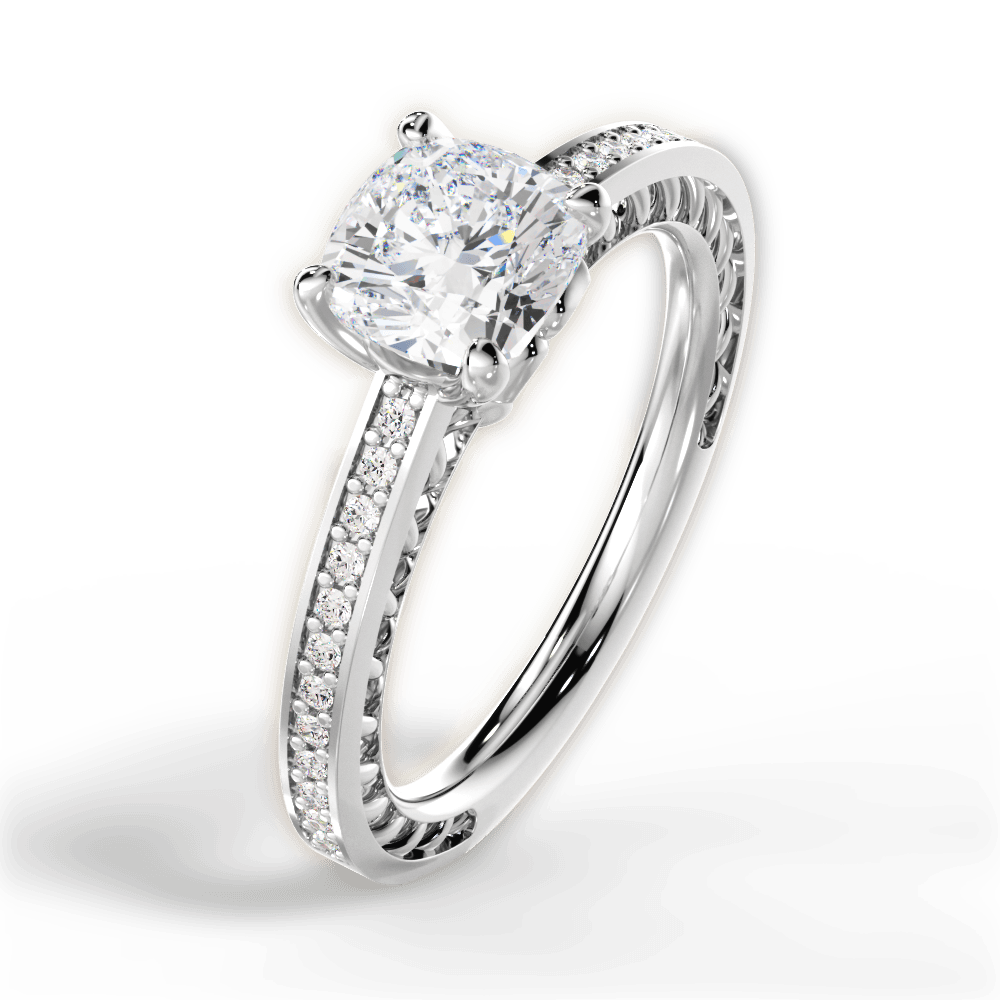 14kt White Gold/18kt White Gold/Platinum/cushion/side