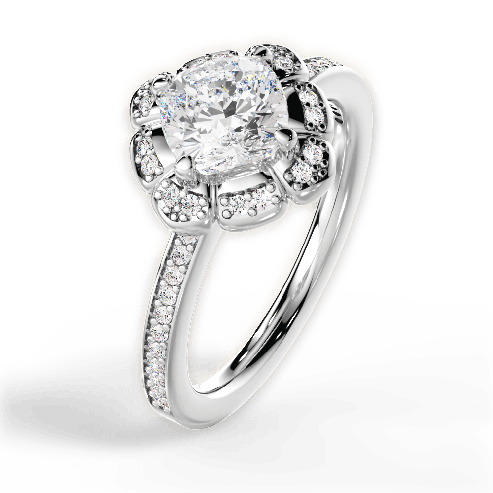 14kt White Gold/18kt White Gold/Platinum/cushion/side